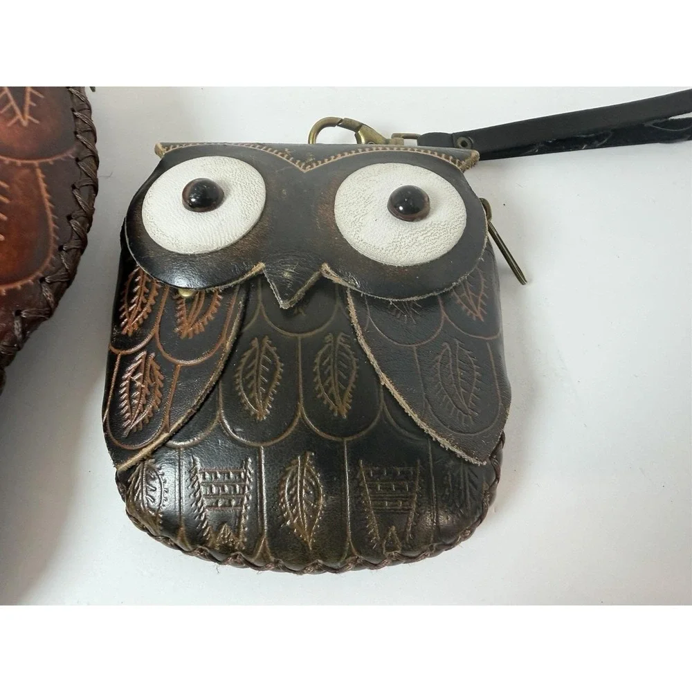 Handmade Hand Tooled Leather Owl Purse Crossbody And Wristlet Vintage‎